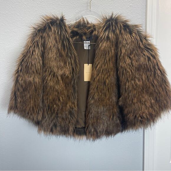 Halogen Faux Fur Capelet One Size, BROWN FOX jacket - Picture 2 of 9